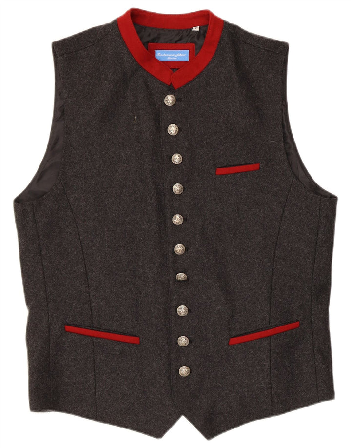 Gilet vintage da uomo grande in lana grigia