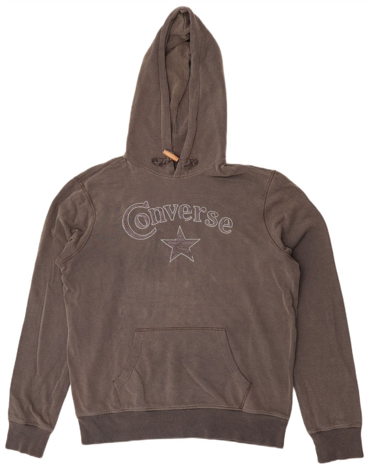 Felpa con cappuccio grafica da uomo Converse grande in cotone grigio