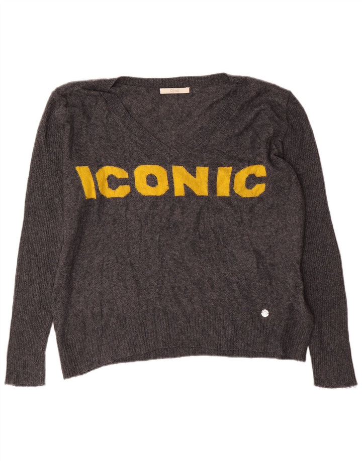 Maglione da donna con scollo a V oversize grafico da donna Gaudi UK 10 piccolo grigio