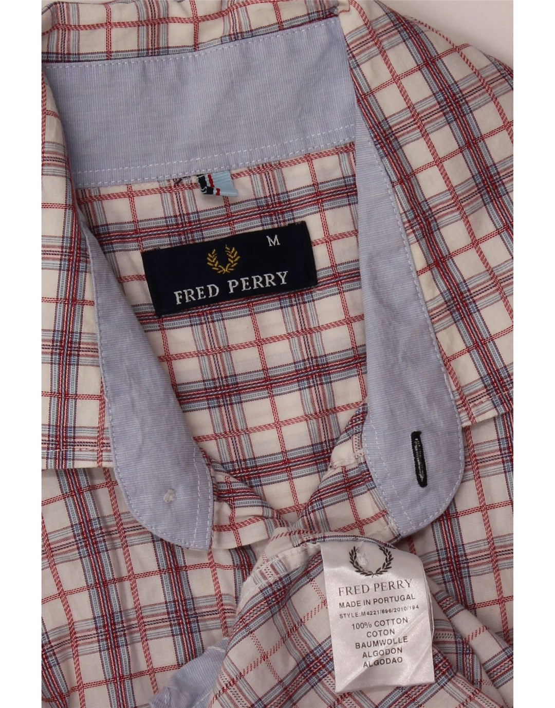 FRED PERRY Camicia da uomo a maniche corte in cotone a quadri rossi medi