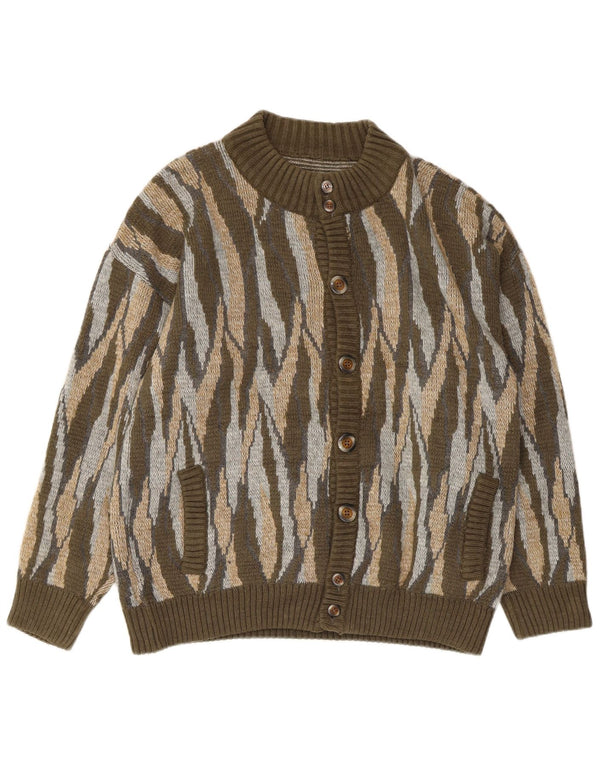 Maglione cardigan da uomo vintage grande acrilico a strisce kaki