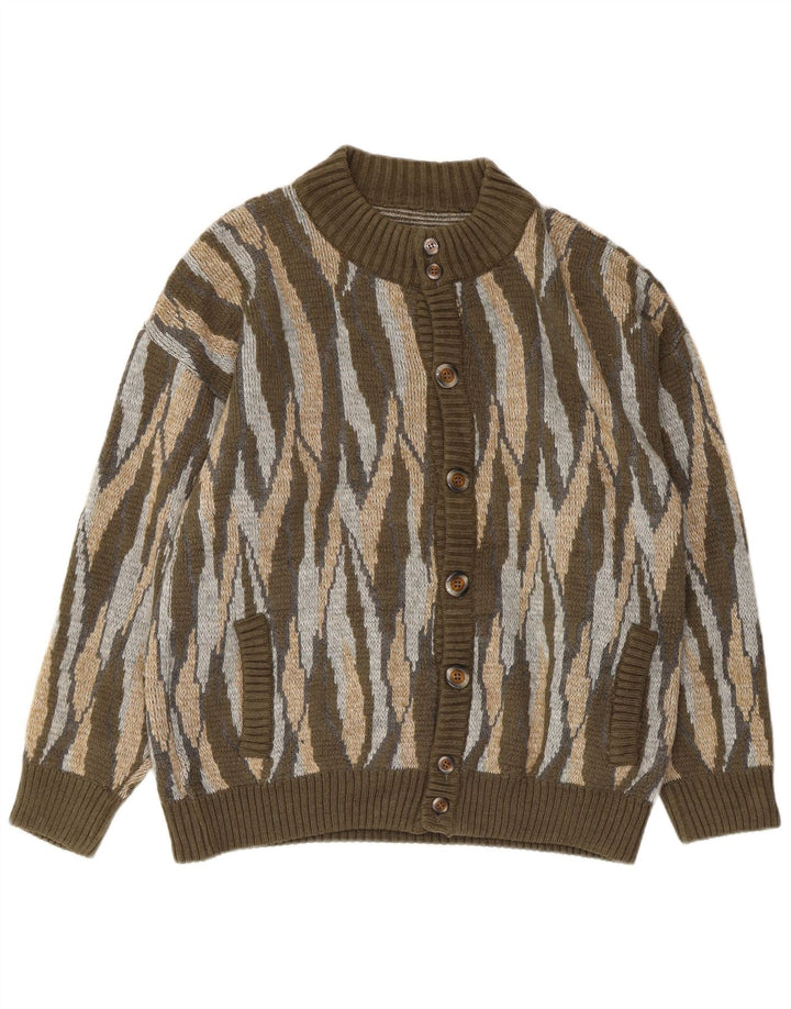 Maglione cardigan da uomo vintage grande acrilico a strisce kaki