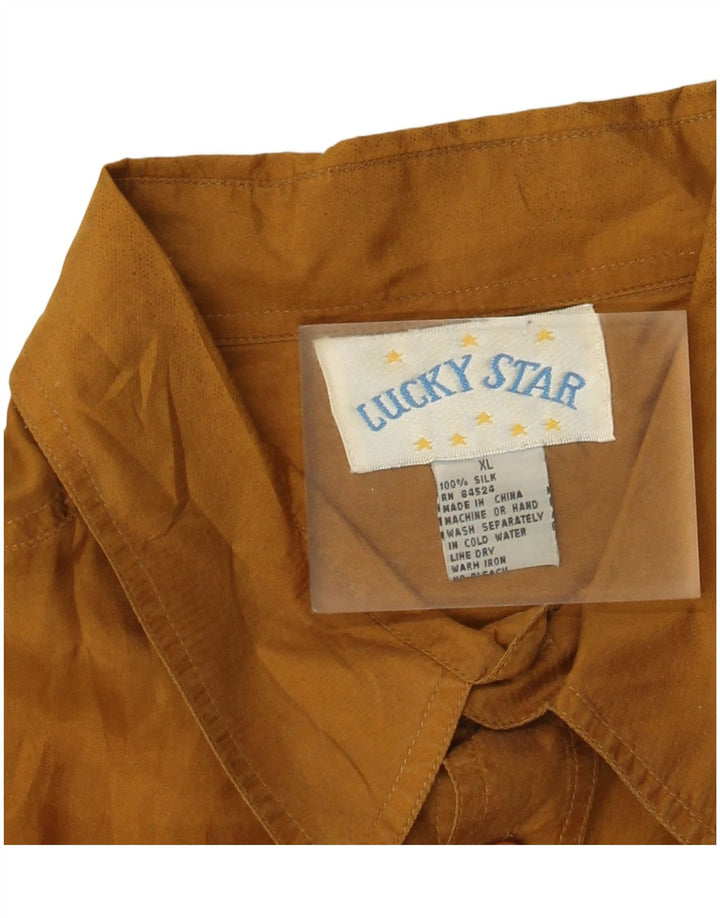Camicia a maniche corte da uomo Lucky Star XL in seta marrone
