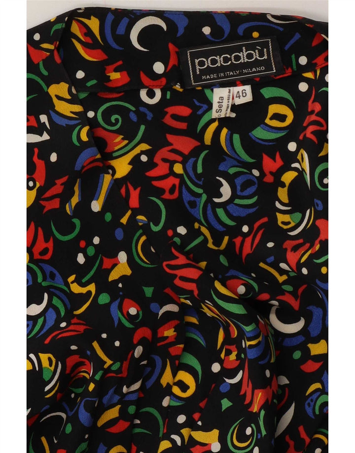Abito tubino vintage da donna IT 46 grande seta geometrica multicolore