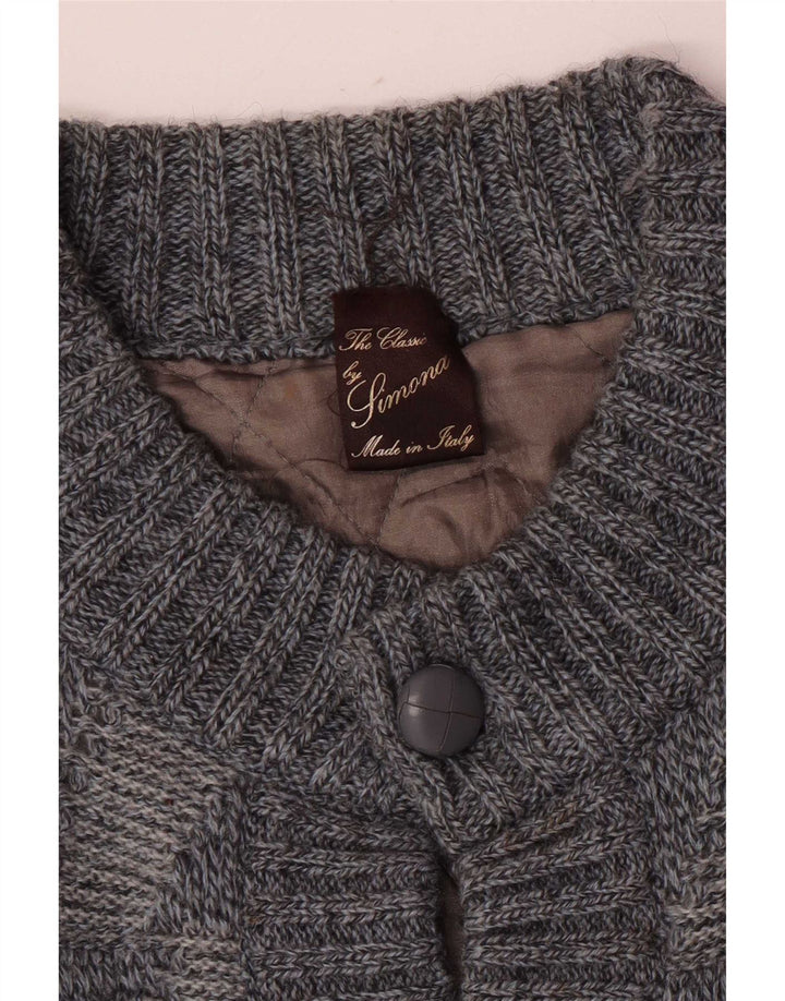 Maglione cardigan da uomo vintage grande geometrico blu