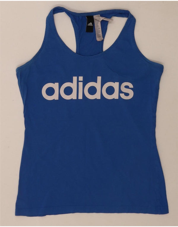 Canottiera grafica da donna Adidas UK 8/10 piccolo cotone blu