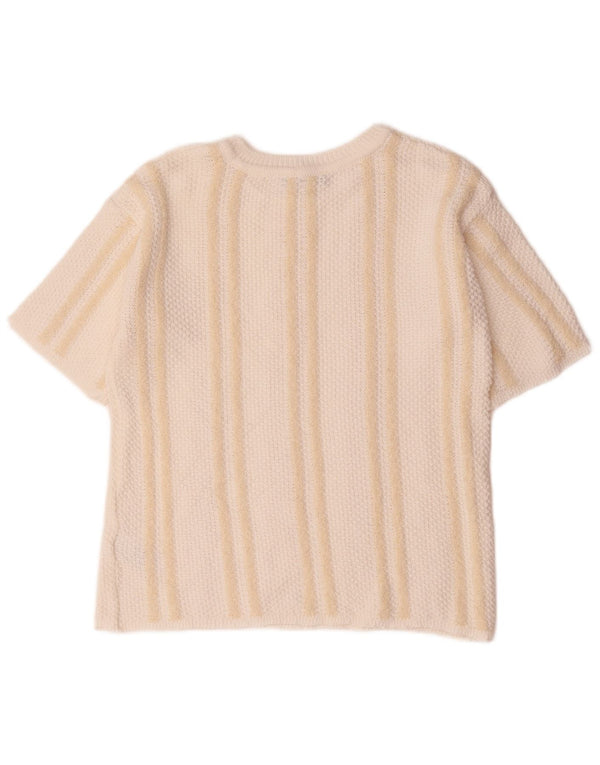 Marks & Spencer Womens Boat Neck Jumper Sweater UK 12 Medium Beige Striped