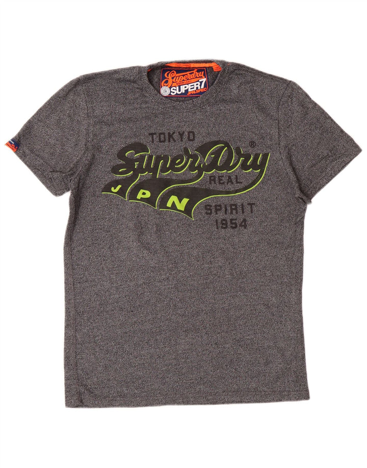 T-shirt grafica da uomo Superdry Top in cotone chiazzato grigio medio