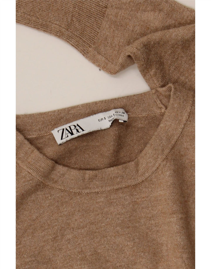 Maglione maglione con scollo a barca da donna Zara UK 8 piccolo marrone