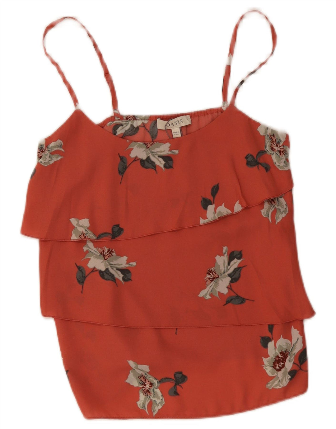 Top a strati da donna Oasis UK 8 piccolo poliestere floreale rosso