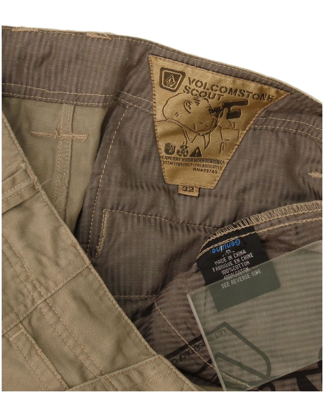 Pantaloni cargo dritti da uomo Volcom W32 L27 cotone kaki