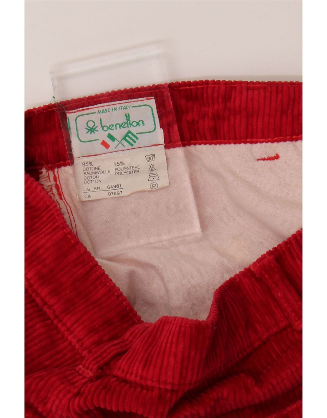 Pantaloni da donna in velluto a coste affusolati BENETTON W29 L32 cotone rosso