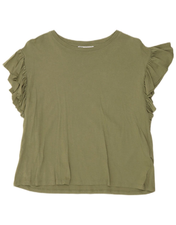 T-shirt corta da donna Zara UK 14 cotone verde medio