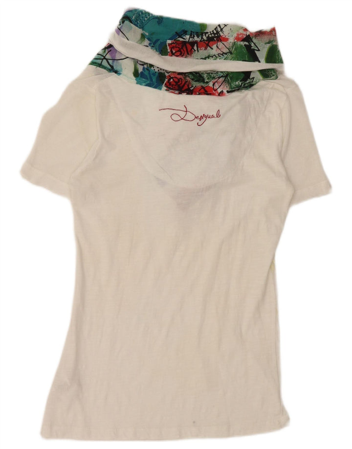 Desigual Donna Camicetta a Collo Basso Top UK 10 Piccola Viscosa Bianca
