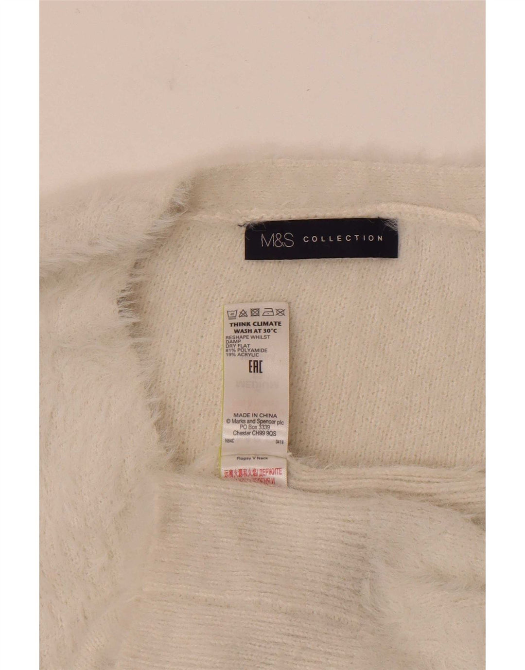 Maglione maglione con scollo a V da donna Marks & Spencer UK 12 medio bianco sporco