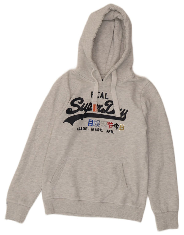 Felpa con cappuccio grafica da donna Superdry UK 14 Cotone chiazzato grigio medio