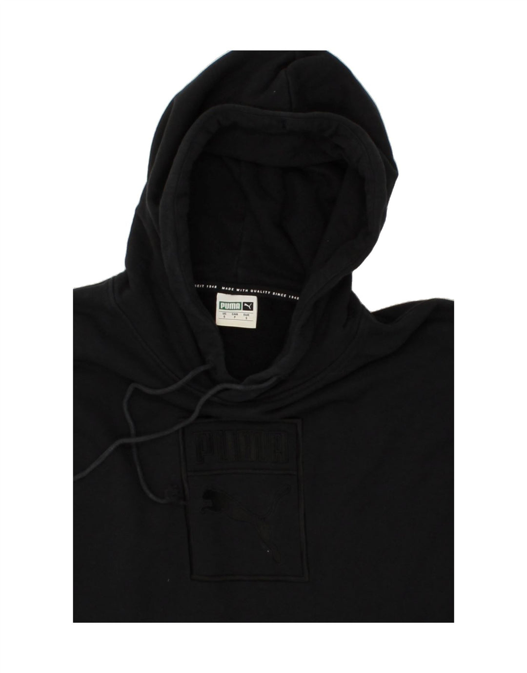 PUMA Mens Graphic Hoodie Jumper Small Black Cotton Vintage Puma and Second-Hand Puma from Messina Hembry 