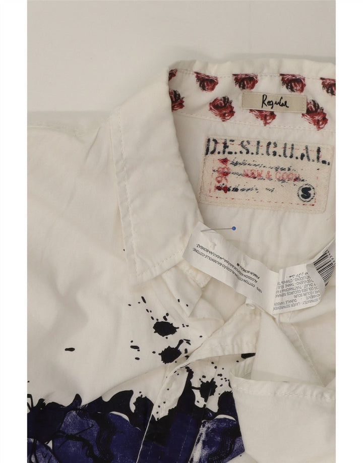 Camicia Desigual da uomo con vestibilità regolare grafica piccola in cotone floreale bianco
