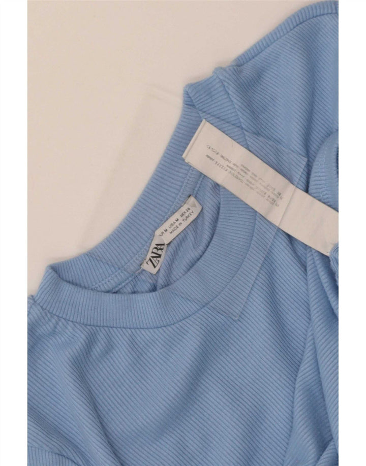 Top corto da donna Zara in camicetta UK 12 poliestere blu medio