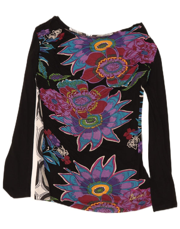 DESIGUAL Top grafico da donna manica lunga UK 12 Viscosa floreale nera media