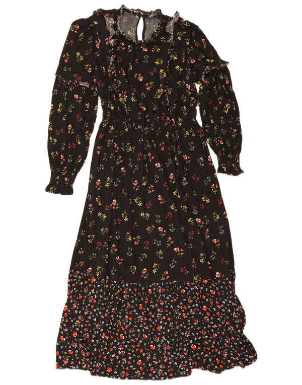 Abito lungo da donna Marks & Spencer UK 10 piccolo viscosa floreale nera