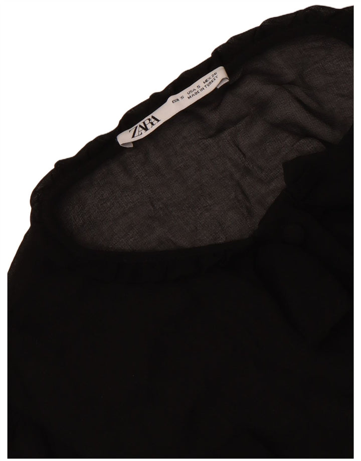 Abito a trapezio frontale con volant trasparente da donna Zara UK 10 piccolo nero