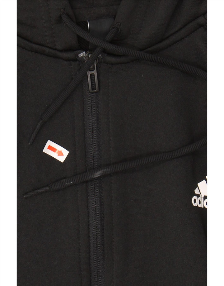 ADIDAS Womens Graphic Zip Hoodie Sweater UK 12/14 Medium Black Polyester