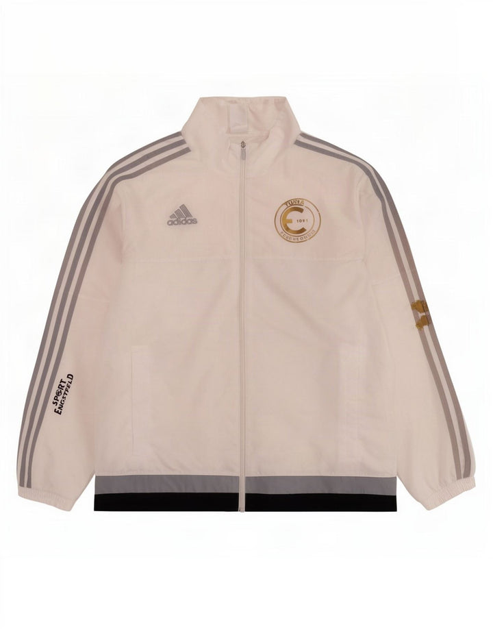Adidas Giacca da uomo con grafica grafica, giacca grande, poliestere color block bianco
