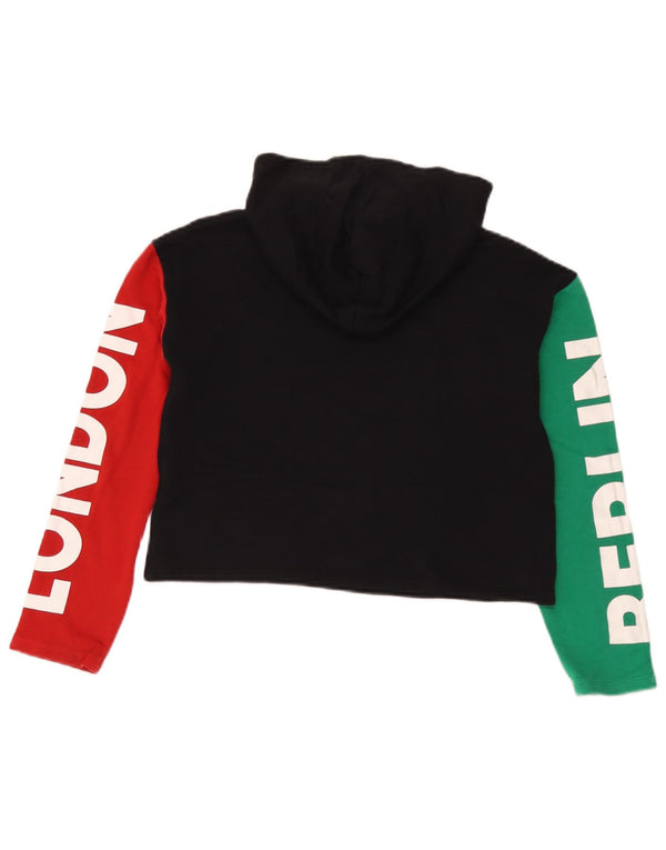 Maglione con cappuccio grafico corto per ragazze Benetton 10-11 anni XL color block nero