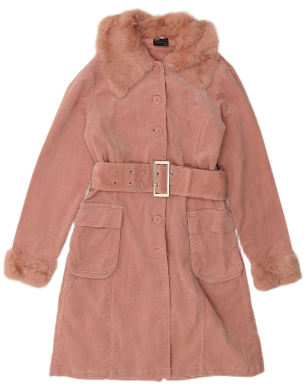 Cappotto vintage da donna in velluto a coste UK 10 piccolo cotone rosa