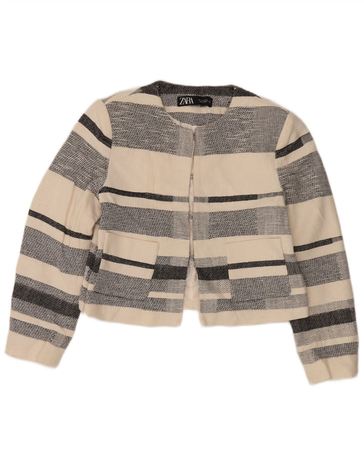 Giacca Bolero da donna Zara UK 10 piccola a righe bianco sporco