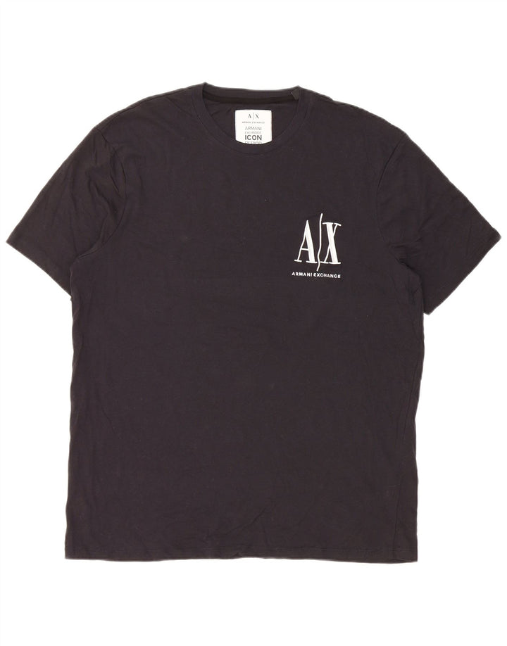 T-shirt grafica da uomo Armani Exchange Top grande in cotone blu navy