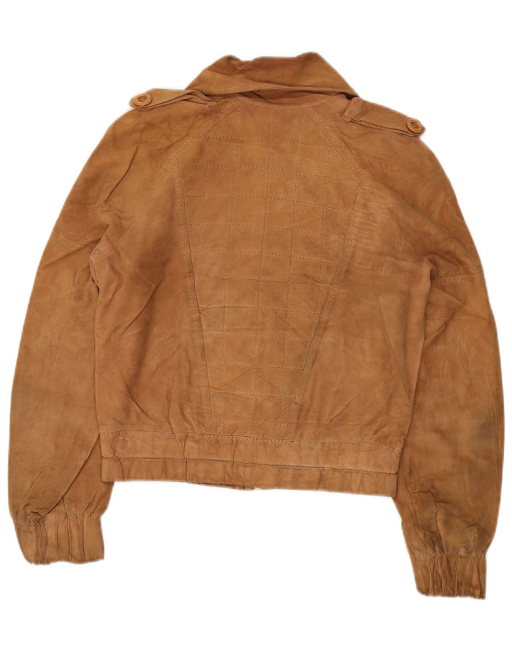 Giacca militare in pelle scamosciata vintage da donna IT 48 XL Marrone
