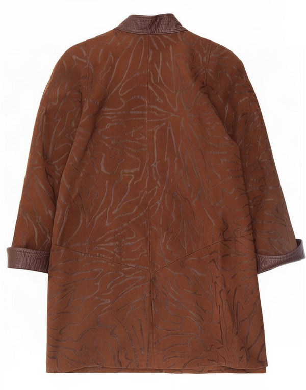 Cappotto in pelle vintage da donna UK 18 XL marrone con stampa animalier