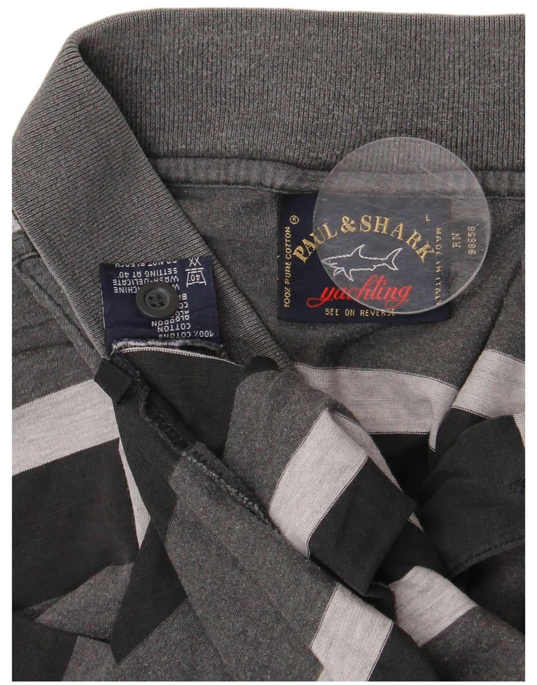 PAUL & SHARK Polo da yachting da uomo in cotone a righe grandi grigie