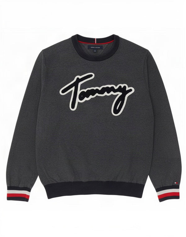 Tommy Hilfiger Felpa grafica da uomo Maglione grande cotone grigio