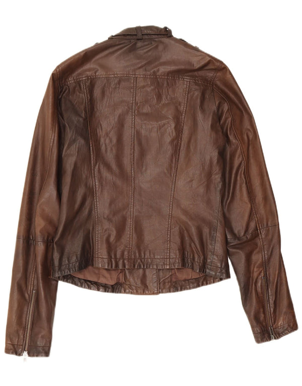 Giacca in pelle militare da donna Fornarina UK 14 grande marrone
