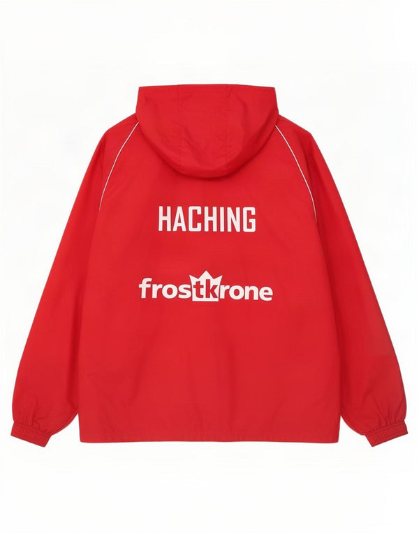 Giacca sportiva da uomo con cappuccio grafico Adidas, giacca media, in nylon rosso
