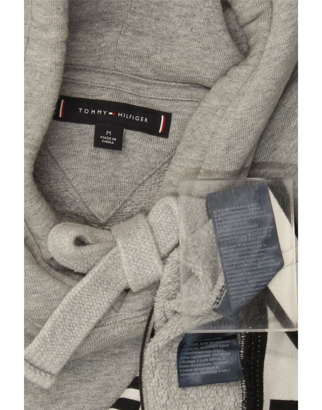 TOMMY HILFIGER Maglione con cappuccio grafico da uomo in cotone color block grigio medio