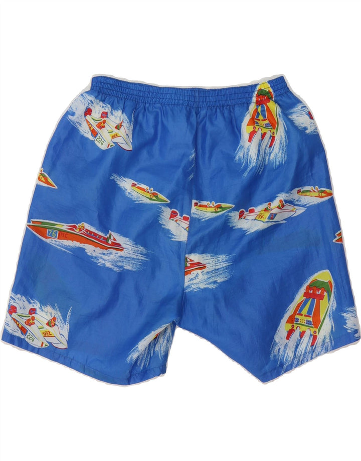 VINTAGE Mens Abstract Pattern Swimming Shorts Medium Blue Vintage Vintage and Second-Hand Vintage from Messina Hembry 