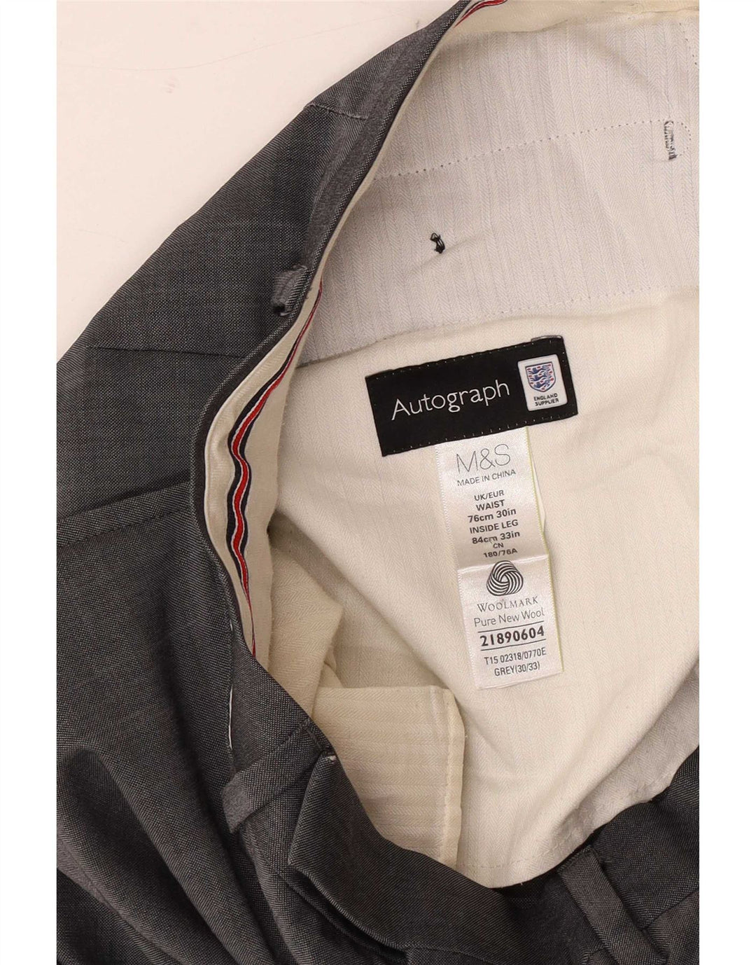 Pantaloni da abito dritti autografi da uomo Marks & Spencer W30 L33 in lana grigia