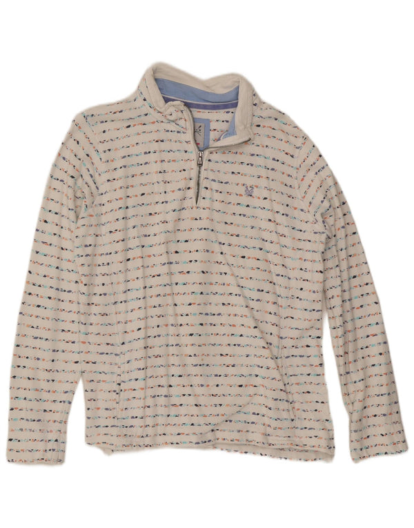 Crew Clothing Felpa da donna con collo con zip, maglione UK 14, grandi strisce bianche