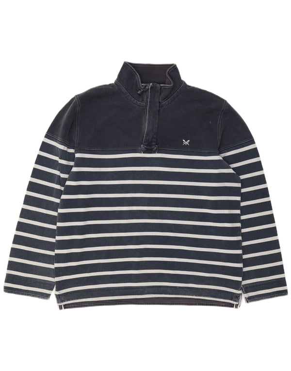 CREW CLOTHING Felpa da uomo con zip e collo maglione 2XL cotone a righe blu navy