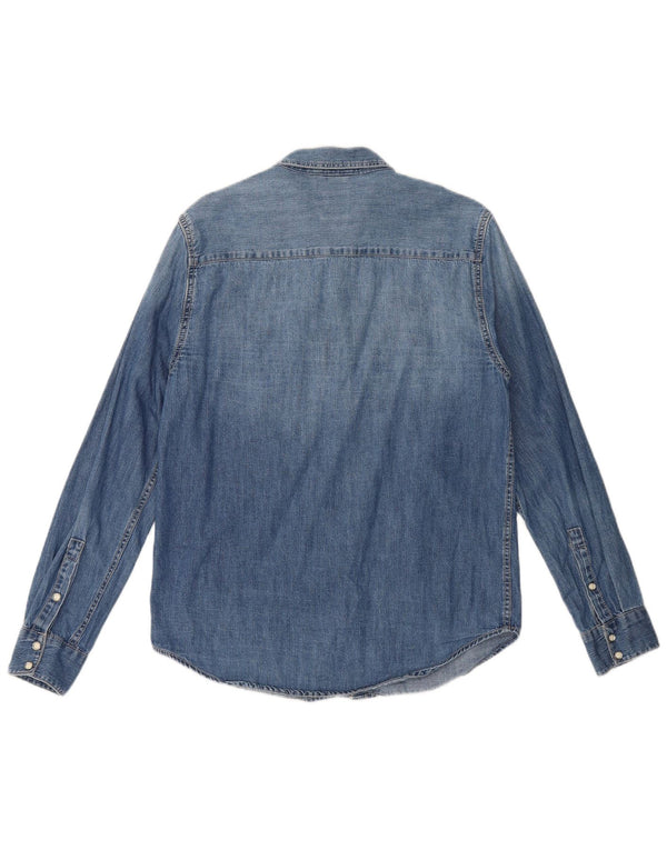 Camicia in denim da uomo Zara dalla vestibilità comoda, in cotone blu medio
