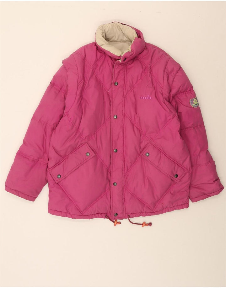 DIADORA Mens Hooded Padded Jacket UK 38 Medium Off White Colourblock Vintage Diadora and Second-Hand Diadora from Messina Hembry 