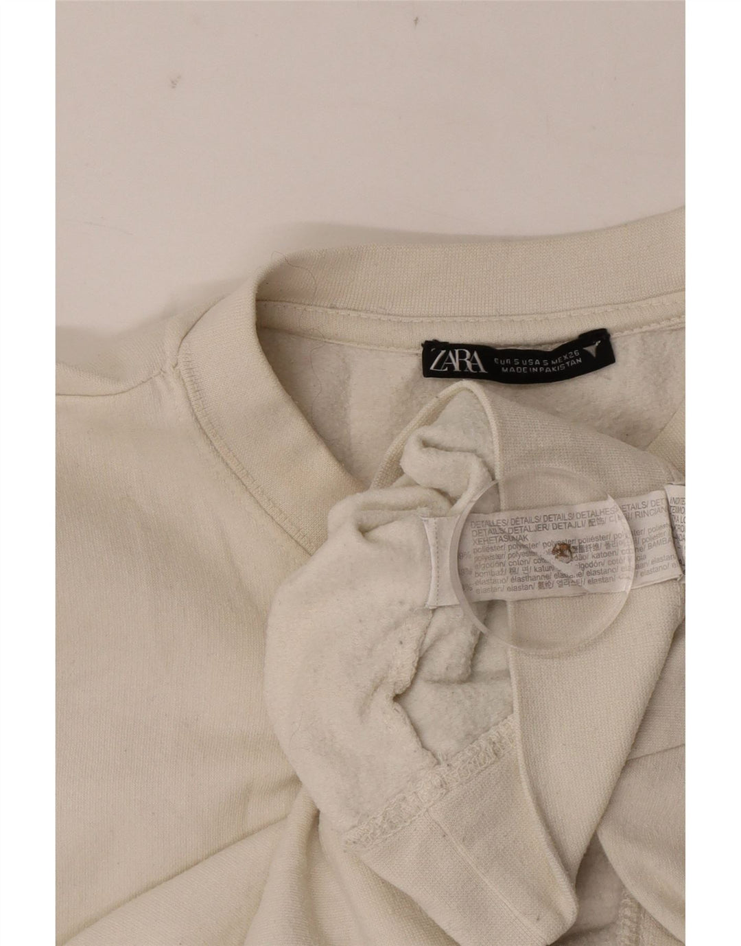 Felpa corta da donna Zara, maglione UK 10, piccola, cotone bianco