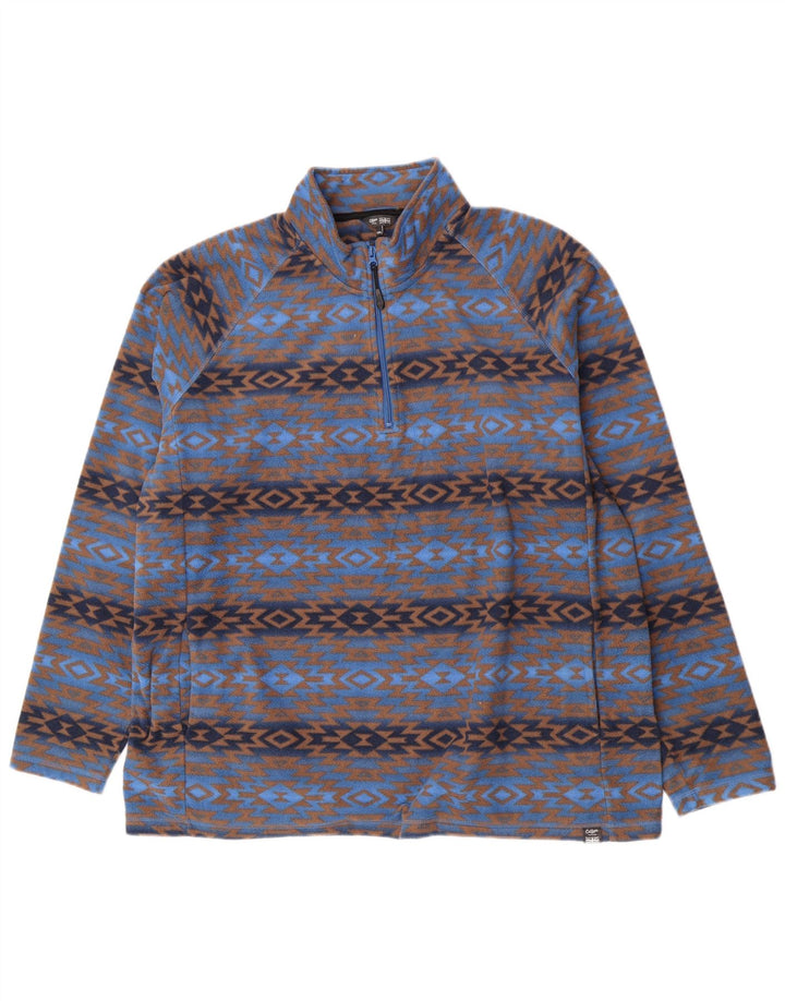 Maglione in pile da uomo con collo con zip Cotton Traders 2XL Poliestere geometrico blu
