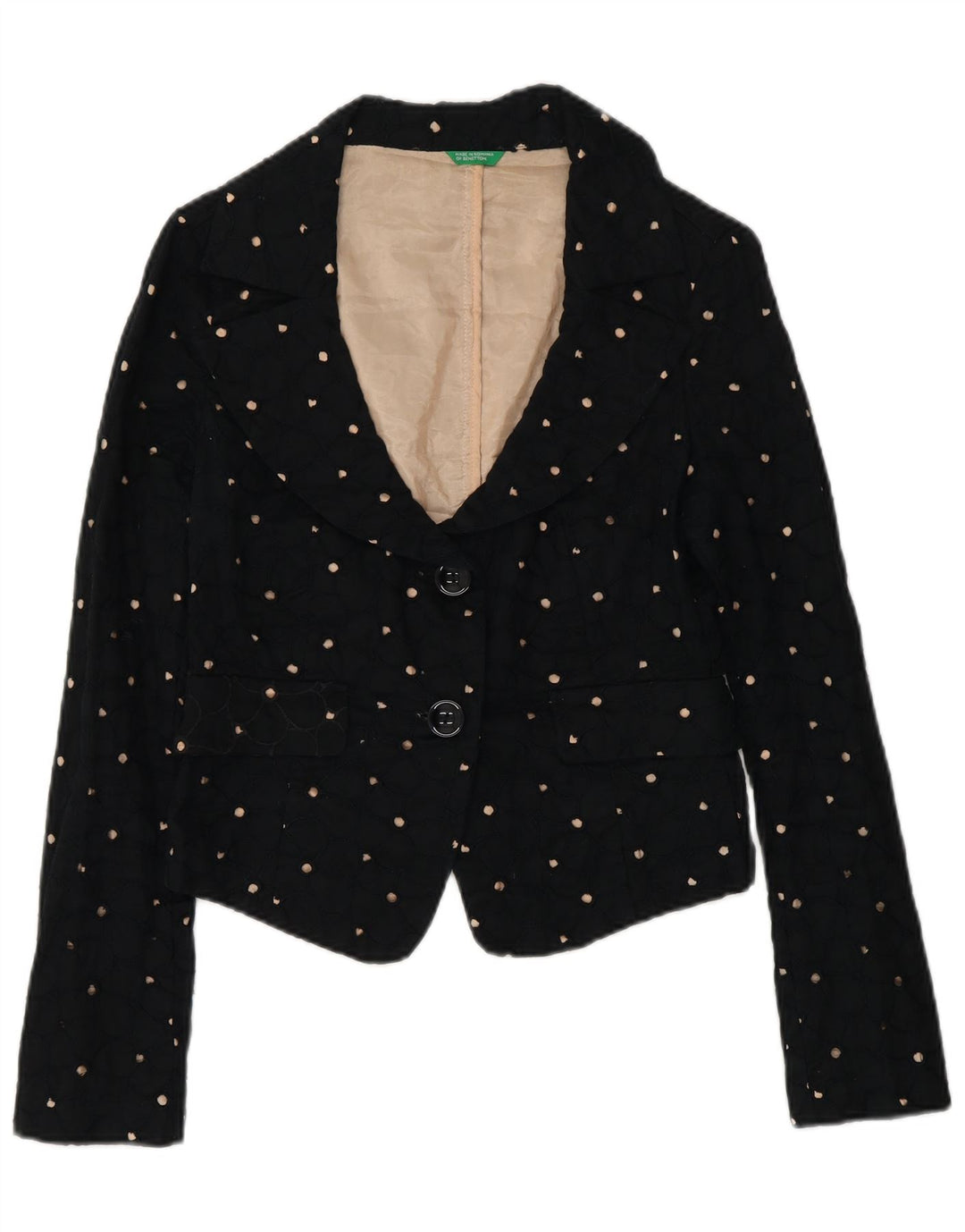 Giacca blazer a 2 bottoni corta da donna Benetton IT 42 media nera maculata