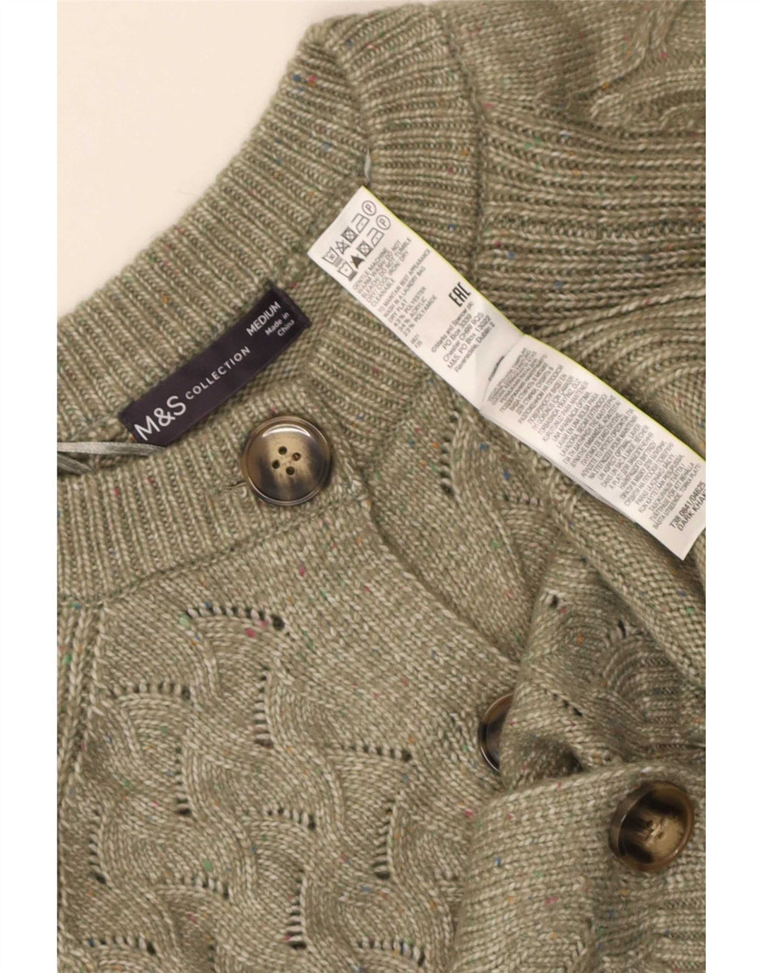 Maglione cardigan da donna Marks & Spencer UK 14 Poliestere kaki medio