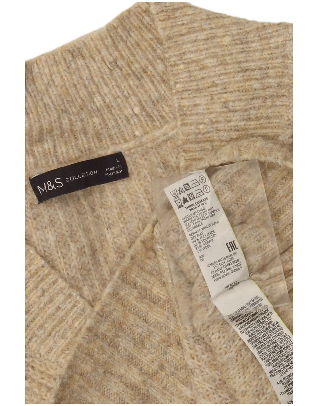 Maglione con scollo a V da donna Marks & Spencer UK 16 Grande beige screziato